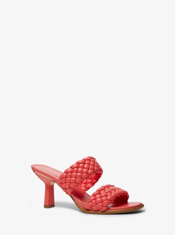 Damske Mules Michael Kors Amelia Braided Svetlo Červené - Topanky Michael Kors Slevy | TXFMA-7804